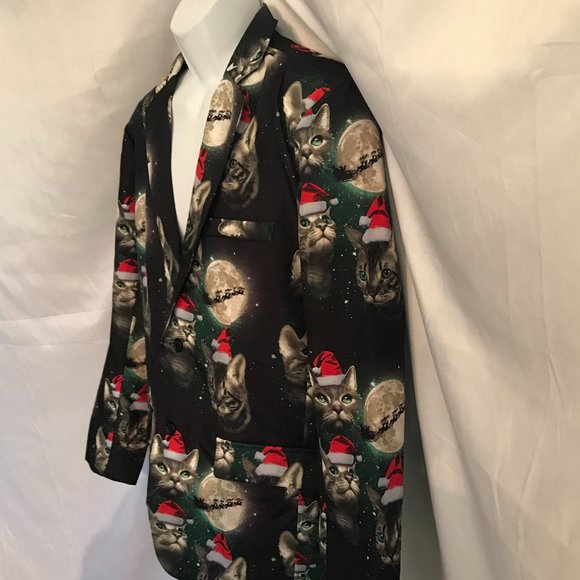Life Of The Party Suit Adult Christmas Cat Faces Full Body Santa Suit (Untested) - Picture 4 of 9